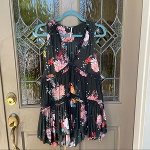 Free People Grey Floral V-Neck Dress